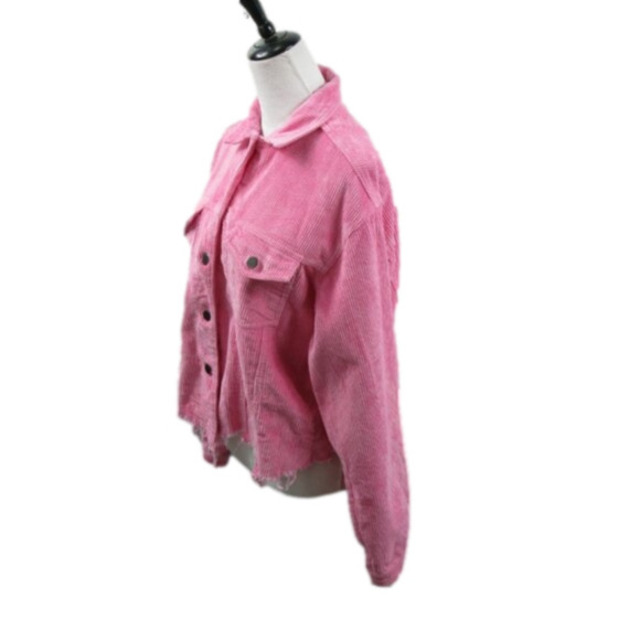 POL Pink Frayed Hemline Button Front Corduroy Jacket Size Medium - Picture 3 of 8